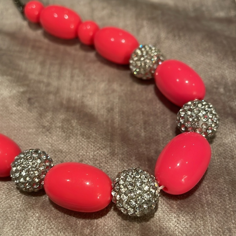 J Crew Pink Acrylic & Pave Rhinestone Diamond Necklace 24”